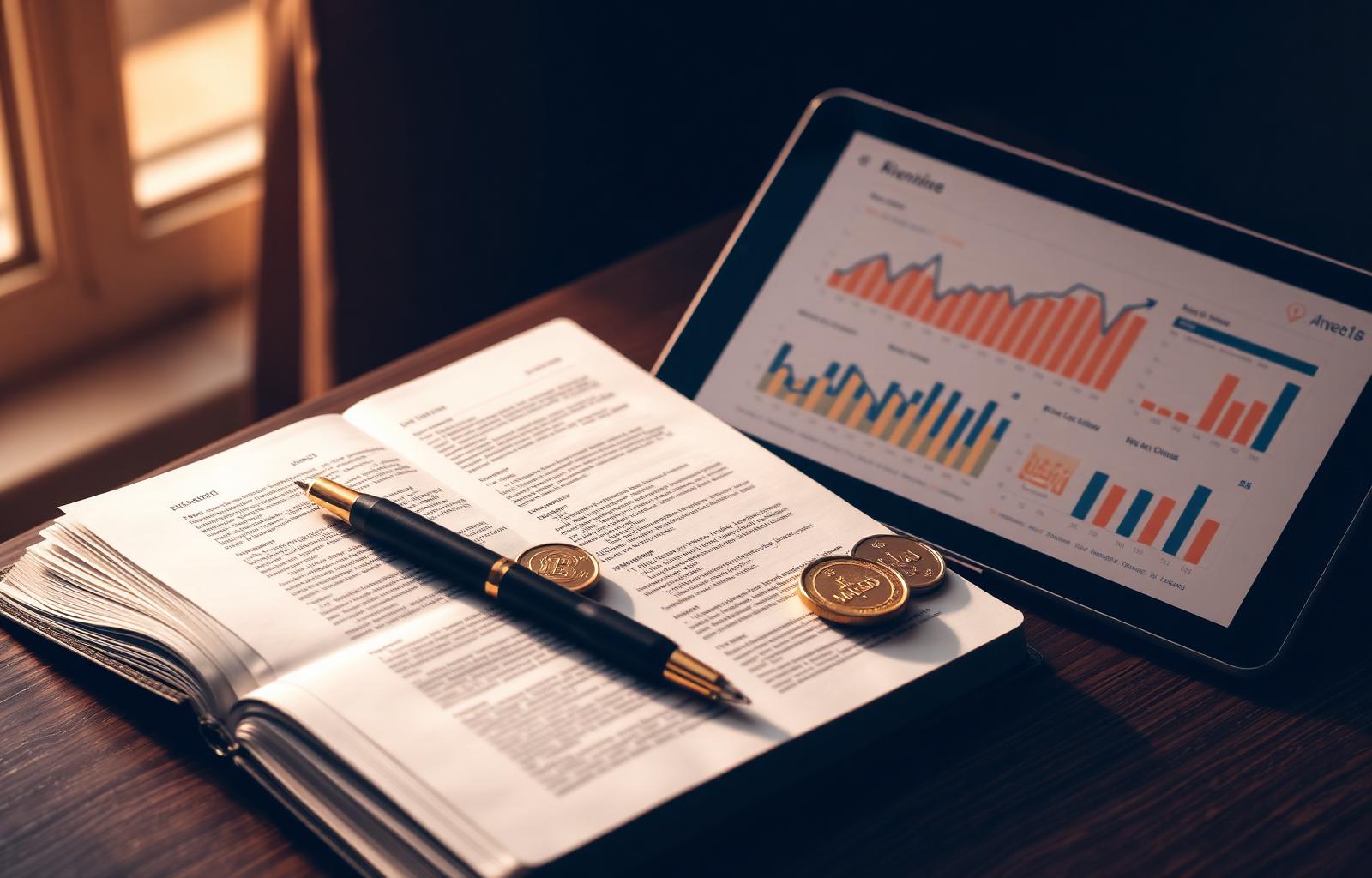 Bible, investment charts, and gold coins representing kingdom financial stewardship